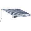 Outsunny 3.5 x 2.5m Garden Patio Retractable Manual Awning Canopy, Adjustable Sun Shade Shelter with New Winding Handle - Blue/White