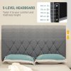 HOMCOM King Size Bed Frame with 5-Level Adjustable Linen Upholstered Headboard, Wooden Slats Mattress Foundation, No Box Spring Needed, Grey