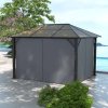 Outsunny 3 x 3.6m Hardtop Gazebo Canopy with Polycarbonate Roof, Aluminium Frame, Permanent Pavilion Garden Gazebo with Netting and Curtains - Grey