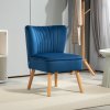 HOMCOM Velvet Accent Chair Occasional Tub Seat Padding Curved Back with Wood Frame Legs Home Furniture Dark Blue
