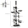 PawHut Floor to Ceiling Cat Tree, 240-260cm Adjustable Height Kitten Tower with Scratching Posts, Cat Houses, Ramps, Hammocks, Toy Balls, Tunnel for Indoor Use - White