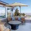 Outsunny 3(m) Cantilever Parasol 360 Rotation Roma Umbrella Hanging Sun Shade with Aluminium Frame, Tilt Crank, 8 Ribs and Cross Base, Khaki