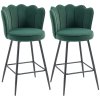 HOMCOM Bar Stools Set of 2, Modern Velvet-Feel Barstools with Petal Backrest and Footrest, Upholstered Breakfast Bar Chairs with Metal Legs for Kitchen Island Counter, Dining Room, Dark Green