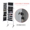 HOMCOM Jewelry Cabinet Standing Mirror Full Length Makeup Lockable Armoire Storage Organizer White