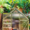 Outsunny Polycarbonate Greenhouse, Small Greenhouse with Adjustable Roof Vent, Garden Green House with Galvanised Base, Sliding Door and Rain Gutter,  192.5 x 131 x 200 cm, Silver Tone