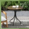 Outsunny 66cm Garden Side Table, Round Bistro Coffee Table, Outdoor Patio Table with Steel Frame and Slat Tabletop for Balcony and Porch, Brown Wood Grain