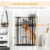 PawHut Extra Tall Dog Gate with Cat Flap, Pet Safety Gate for Doorways Stairs with Auto Close Double Locking, 104 cm Tall 74-101 cm Wide, Black