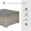 Outsunny Rattan Garden Coffee Table, 65 cm Square Garden Rattan Table with Tempered Glass Top, All-Weather Wicker Bistro Outdoor Furniture for Patio, Balcony, Porc, Grey
