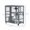 PawHut Cat Cage House, Catio Cat Indoor Enclosure on Wheels, Weather-Resistant Wooden Kitty Cage with Platforms, Hammock, Light Grey