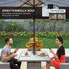 Outsunny Rattan Dining Set, 4 Seater Rattan Garden Furniture Set with 50mm Parasol Hole, Outdoor Garden Table and Chairs with Cushions, Slatted Wood Tabletop for Patio, Conservatory, Grey