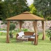 Outsunny 3 x 3 m Garden Gazebo, Double Roof Metal Gazebo with Curtains and Solar-Powered LED Lights, Outdoor Canopy Shelter for Patio, Deck, Brown