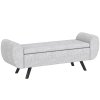 HOMCOM Storage Ottoman with Armrest, Upholstered Linen Storage Bench, Window Seat with Rubberwood Legs, Footstool for Bedroom Living Room, Hallway, Light Grey