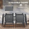 Outsunny 8 Pieces Metal Garden Furniture Set with Parasol and Folding Chairs, Garden Dining Set, 6 Seater Outdoor Table and Chairs with Tempered Glass Top, Black
