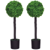 HOMCOM Set of 2 Decorative Artificial Plants Boxwood Ball Trees in Pot Fake Plants for Home Indoor Outdoor Decor, 60cm