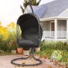 Outsunny Hanging Egg Chair with Cushion and Retractable Canopy, Swing Hammock Chair with Adjustable Metal Stand, for Indoor and Outdoor, Grey