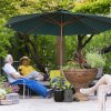 Outsunny 3(m) Garden Parasol, Pulley Operated Patio Umbrella, Wooden Parasol, Table Market Umbrella with Rope Pulley Mechanism and 8 Ribs, Dark Green