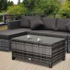 Outsunny PE Rattan Coffee Table, Rectangular Outdoor Coffee Table with Tempered Glass Top, 70 KG Capacity for Garden, Balcony, Terrace, Patio, Mixed Grey