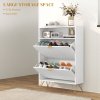 HOMCOM Narrow Shoe Cabinet with 2 Flip Drawers, Slim Shoe Storage Cabinet with Adjustable Shelves, Open Shelf, Hairpin Legs and 2 Vents for 12 Pairs of Shoes for Entryway, White