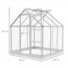 Outsunny 6 x 6ft Polycarbonate Greenhouse, Walk-In Greenhouse with Sliding Door, Adjustable Window, Aluminium Frame and Foundation, Garden Grow House with Rain Gutter, Silver