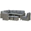 Outsunny 10 Seater Rattan Dining Set with Expandable Table and Nesting Chairs, Rattan Garden Furniture Set with Cushions, Outdoor Dining Table and Chairs, Sectional Corner Sofa Set, Grey