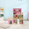 AIYAPLAY Dolls House with 13 Pieces Wooden Furniture and Accessories, 3 Levels Play Set with Detachable Balcony, Garage, Movable Slides, Gift for 3-6 Years