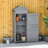 Outsunny Wooden Garden Storage Shed Utility Gardener Cabinet w/ 3 Shelves, Tilted-felt Roof and Two Lockable Doors, 79cm x 49cm x 191.5cm, Dark Grey