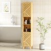 HOMCOM Tall Bathroom Cabinet with Bamboo Doors and Legs, Slim Bathroom Storage Cabinet, Freestanding Storage Cupboard with Open Compartments, Adjustable Shelves, 32 x 30 x 170 cm, Natural Wood Finish