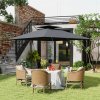 Outsunny 2.5m Cantilever Parasol with Solar Powered LED Lights, Double Top Square Overhanging Garden Parasol with 360?? Rotation, Tilt Adjustment, Crank Handle, Dark Grey