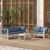 Outsunny 4 Piece L Shaped Garden Furniture Set with 5-Level Adjustable Lounger, 5 Seater Sectional Outdoor Sofa Set with 2 Loveseats, Corner Chair, DPC Coffee Table and Removable Thick Cushions, Grey