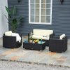 Outsunny 4 Pieces Outdoor PE Rattan Sofa Set with Cushions, Patio Wicker Conversation Furniture Set with Glass Top Coffee Table, Black