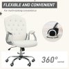 Vinsetto Home Office Chair, Velvet Computer Chair, Button Tufted Backrest with Swivel Wheels, Adjustable Height and Tilt Function, Cream White