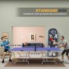 SPORTNOW 9FT Foldable Table Tennis Table, Fold Into Quarters, Indoor Portable Full Size Ping Pong Table with Cover, Net, Paddles, Balls, Blue