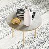 Outsunny Round Small Garden Table, 60cm Outdoor Side Table with Faux Marble Tempered Glass Top, Steel Frame for Garden Patio Balcony, Beige
