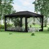 Outsunny 4 m x 3 m Gazebo with Sides, Outdoor Party Tent, Sun Shade Canopy with Mesh Sidewalls, Dark Grey