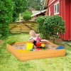 Outsunny Kids Wooden Sand Pit, Children Sandbox w/ Non-Woven Fabric, Four Seats, for Gardens, Playgrounds, 109 x 109 x 20cm - Natural Wood Effect