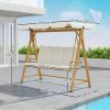 Outsunny 3 Seater Garden Swing Seat with UPF30+ Adjustable Canopy, Swing Chair with Cushion, Outdoor Hammock Bench for Balcony Patio, Beige