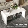 HOMCOM High Gloss Coffee Table with Storage, Two-Tier Living Room Table with Glass Shelf, Modern Centre Table for Home Office, 100 x 45 x 45cm, High Gloss White