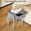 HOMCOM French Style Side Table with Drawer, End Table with Curved Legs, Bedside Table for Living Room, Bedroom, Grey