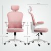 Vinsetto High Back Office Chair, Mesh Computer Desk Chair with Rotatable Headrest, 4D Lumbar Support, Flip-up Arm, Adjustable Height, Pink