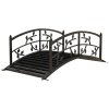 Outsunny 1.2M Metal Garden Bridge with Safety Railings, Arc Footbridge with Vine Pattern, Classic Retro Small Decorative Pond Bridge for Creeks Streams Borders, Black