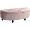 HOMCOM Semi-Circle Ottoman Storage Bench, Bed End Bench, Tufted Upholstered Window Seat Footrest Stool with Rubberwood Legs for Bedroom & Entryway, 120 x 46 x 42 cm