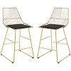 HOMCOM Set of 2 Bar Stools, Modern Counter Height Breakfast Bar Chairs with Wire Metal Frame for Kitchen, Dining Room, Gold