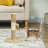 PawHut Cat Scratching Post for Indoor Cats, 47cm Tall Cat Scratcher with Jute Sisal Rope, Hessian fabric, Hanging Toy Ball, Feather, Kitty Climbing Tree with Anti-slip Base, Brown