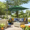 Outsunny 2.5 x 2.5m Patio Offset Parasol Umbrella Cantilever Hanging Aluminium Sun Shade Canopy Shelter 360 Rotation with Crank Handle and Cross Base, Green