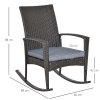 Outsunny PE Rattan Garden Rocking Chair, Outdoor Rocking with Cushion, 160 KG Capacity Wicker Garden Armchair Rocker with Metal Frame for Patio, Porch, Balcony, Grey