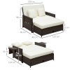 Outsunny Rattan Garden Daybed, Assembled Double Sun Lounger with 5-Level Adjustable Back, Storage Ottoman, Cushions, Pillows and Retractable Trays, Outdoor Loveseat Sofa Bed for Patio, Brown
