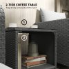 Outsunny 5 Piece Rattan Garden Furniture Set, Wicker Patio Conversation Set with 2 Chairs, 2-Tier Coffee Table, 2 Ottomans and Thick Cushions for Outdoor, Balcony, Bistro, Porch, Cream White