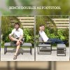 Outsunny 6 Piece L Shaped Garden Furniture Set, 9 Seater Outdoor Corner Sofa Set with 3 Loveseats, Bench, Chair, Wide and Deep Seats, WPC Top Coffee Table, Thick Cushions, Natural Wood Finish