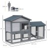 PawHut Wooden Rabbit Hutch Outdoor, Double Tier Guinea Pig Hutch, Small Animal House Water-Resistant Roof Ramp 147 x 54 x 84 cm, Grey