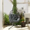 Outsunny Hanging Egg Chair Outdoor Indoor, Swing Hammock Chair with Stand, Cushions, Lumbar Pillow, Adjustable Height and Steel Frame for Garden Patio Lounge Porch, Dark Grey